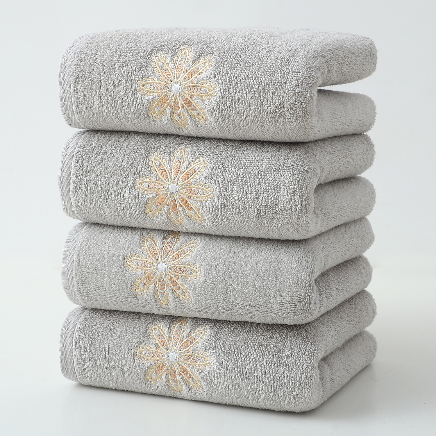 Grey 4-Pack Elegant Glod Floral Embroidered Cotton Hand Towels - Ultra Soft & Absorbent 1 V888 ELOSUNG27932 202505231305 00