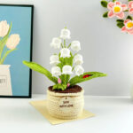White Handmade Crochet Lily of the Valley Potted Plant - Gradient Blue Flower Decor Gift