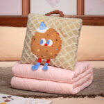 Yellow Cartoon Cookie Pillow Blanket 2-in-1 for Winter Car and Office Use