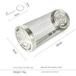 2 Pcs Size S Silver Rolling Stainless Steel BBQ Grill Basket - Cylindrical Grilling Cage for Veggies, Meats & More (304 Food-Grade)