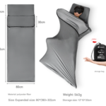 Grey Ultra-Stretch Sleeping Bag Liner - Portable & Lightweight Envelope Sleep Sack for Camping & Travel