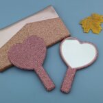 2PCS Pink Glamorous Diamond-Encrusted Heart Handheld Mirror - Luxe High-Definition Makeup Essential
