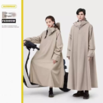 Khaki Long Full-Body Waterproof Raincoat for Electric Scooters & Motorcycles - Men's and Women's Riding Poncho with Adjustable Hood and Sleeve Design(2XL)