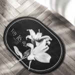 Elegant Floral Print Absorbent Floor Mat - Quick Dry, Non-Slip, Easy Clean Bathroom & Entryway Rug(White flowers on black background)