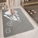 Grey Cat Head Design Loofah Texture Shower Mat (40x60cm) - Non-Slip PVC Bathroom Floor Mat with Drainage, Quick-Dry, Anti-Mould