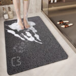 Black Cat Head Design Loofah Texture Shower Mat (40x60cm) - Non-Slip PVC Bathroom Floor Mat with Drainage, Quick-Dry, Anti-Mould