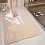 Beige Cat Head Design Loofah Texture Shower Mat (44x75cm) - Non-Slip PVC Bathroom Floor Mat with Drainage, Quick-Dry, Anti-Mould