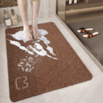 Brown Cat Head Design Loofah Texture Shower Mat (44x75cm) - Non-Slip PVC Bathroom Floor Mat with Drainage, Quick-Dry, Anti-Mould