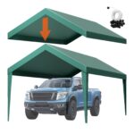 VEVOR Carport Replacement Canopy, 6 x 3 m Potable Garage Tent Top Tarp, UV-Resistant & Waterproof Car Shelter Tarp, Heavy Duty Car Port Cover with Ball Buggees, Dark Green, Frame Not Included