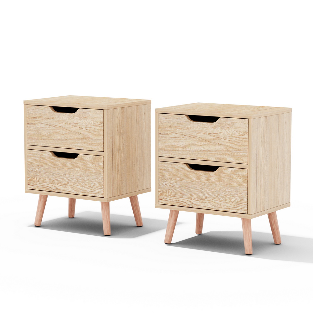 Artiss 2 x Bedside Table 2 Drawers – BODEN Pine