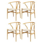 1 Set of 4 Artiss Dining Chairs Wooden Rattan Seat Wishbone Back