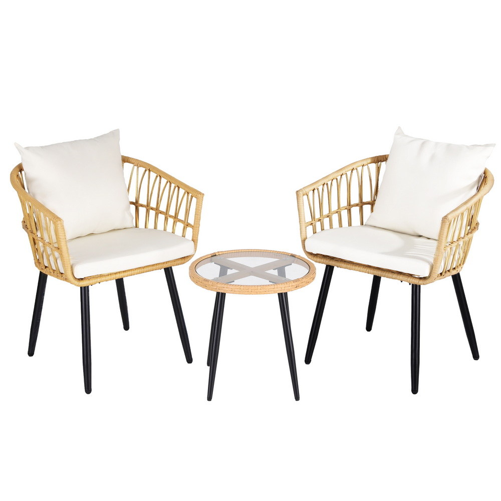 Gardeon 3PC Outdoor Bistro Set Patio Furniture Lounge Setting Table and Chairs Natural