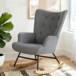 Artiss Rocking Armchair Nursing Chair Linen Fabric Grey