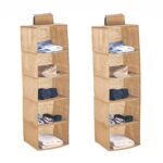 2 Pack 5-Tier Shelf Hanging Closet Organizer and Storage for Clothes (Beige)