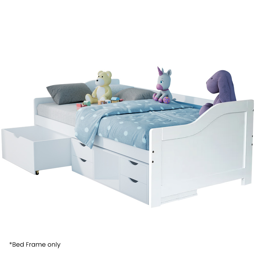 Kingston Slumber Wooden Single Sofa Bed Frame with Storage Drawers – White