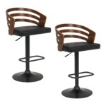 Sarantino Set Of 2 Bentwood Walnut Barstool Adjustable Height Swivel Footrest