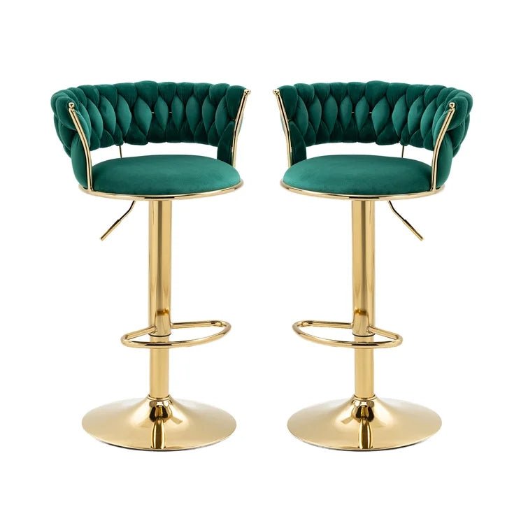 SERENITÃ Green Velvet Seat Kitchen Breakfast Bar Stools Counter Height Barstools with Back Cushioned Chairs for Home Bar x2