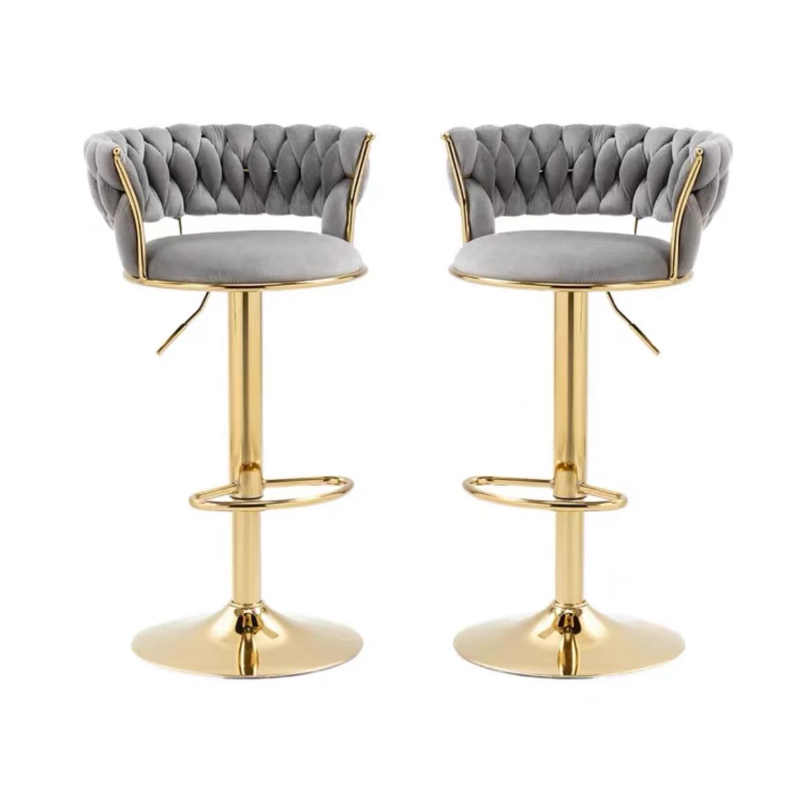 SERENITÃ Grey Velvet Seat Kitchen Breakfast Bar Stools Counter Height Barstools with Back Cushioned Chairs for Home Bar x2