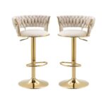 SERENITà Ivory Velvet Seat Kitchen Breakfast Bar Stools Counter Height Barstools with Back Cushioned Chairs for Home Bar x2