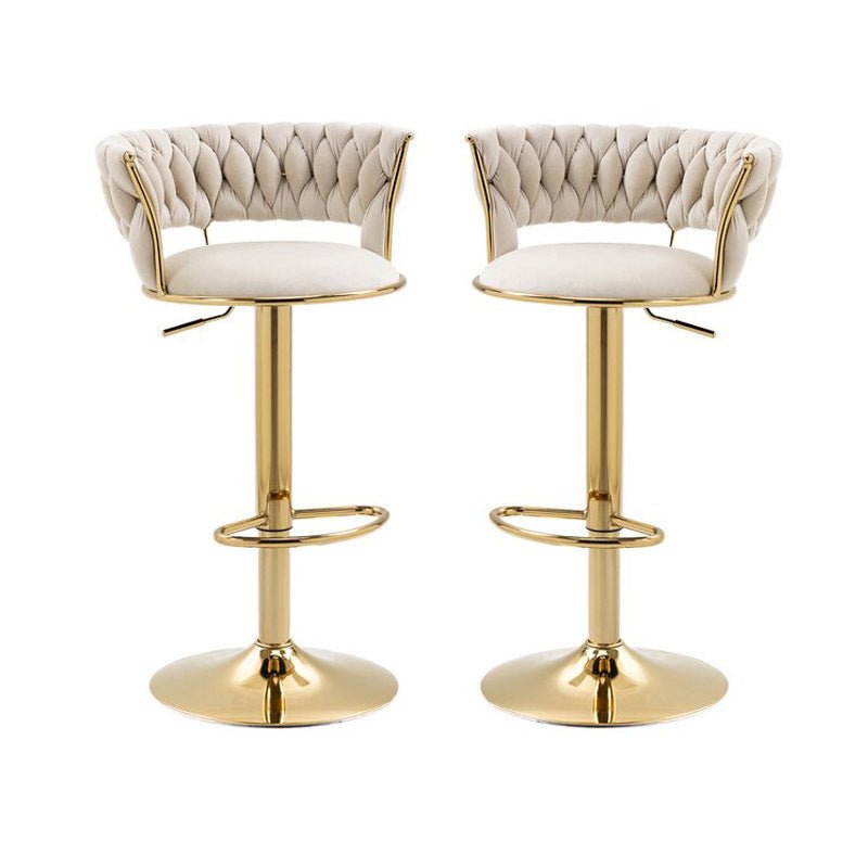 SERENITÃ Ivory Velvet Seat Kitchen Breakfast Bar Stools Counter Height Barstools with Back Cushioned Chairs for Home Bar x2