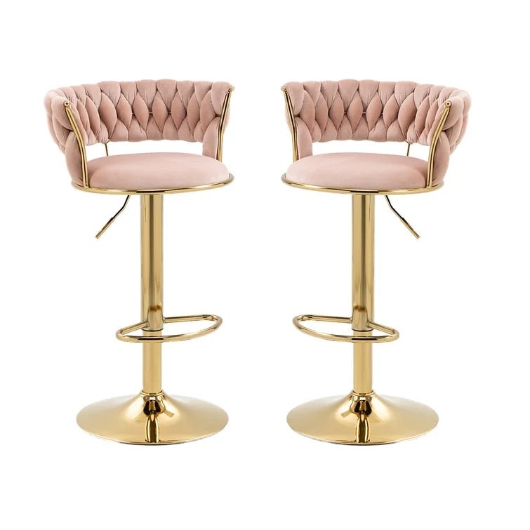 SERENITÃ Pink Velvet Seat Kitchen Breakfast Bar Stools Counter Height Barstools with Back Cushioned Chairs for Home Bar x2
