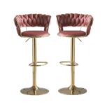SERENITà Red Bean Brown Velvet Seat Kitchen Breakfast Bar Stools Counter Height Barstools with Back Cushioned Chairs for Home Bar x2