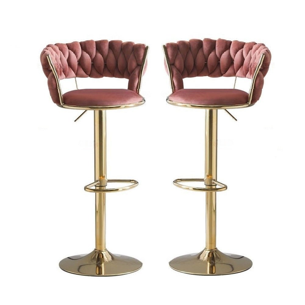 SERENITÃ Red Bean Brown Velvet Seat Kitchen Breakfast Bar Stools Counter Height Barstools with Back Cushioned Chairs for Home Bar x2