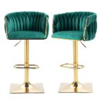 SERENITà Modern Velvet Breakfast Bar Stools Swivel Barstools Adjustable Counter Stools with Backrest Set of 2 Emarald Green