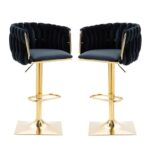 SERENITà Modern Velvet Breakfast Bar Stools Swivel Barstools Adjustable Counter Stools with Backrest Set of 2 Black