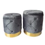Amy Storage Foot Stools Set of 2 - Gray / Gold
