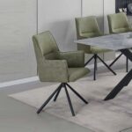 Dining Chair Green Linen Fabric Upholstered Seat Powder Coated Iron Legs