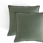 Vintage Washed Microfibre European Pillowcases - Set of 2 Luxurious European Pillow Covers - Khaki Green