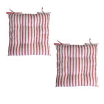 Set of 2 Outdoor Polyester Striped Chair Pads 40 x 40cm White Red