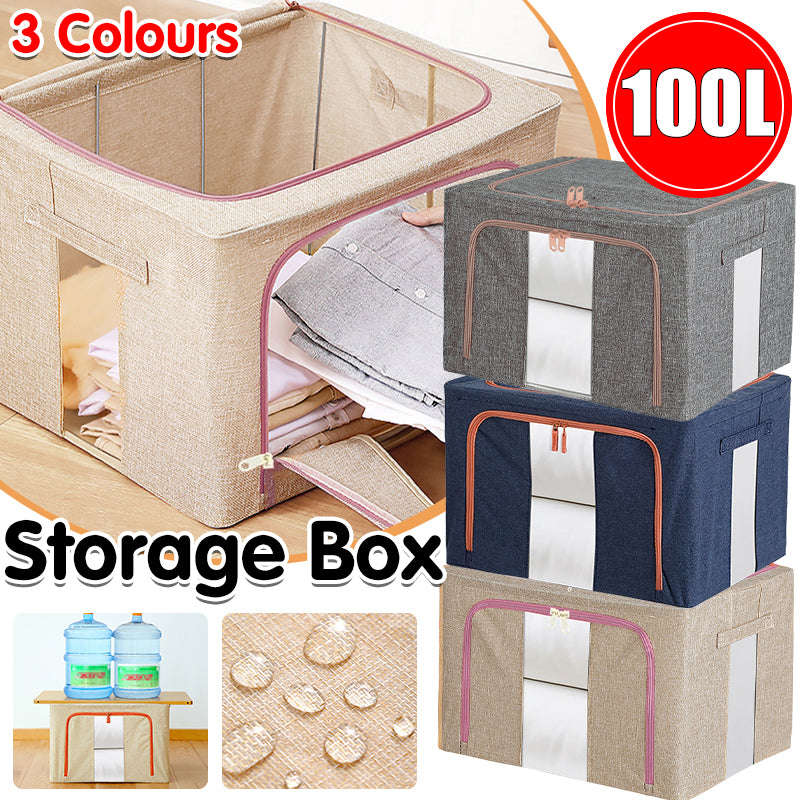 100L Foldable Storage Box Crushed Steel Frame Clothes Quilt Toys Organizer – 100L-Grey