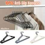 Clothes Hangers 10 Pack Anti Slip Plastic Hanger Clothes Rack Organizer - Grey