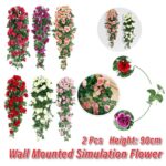 2PCS Artificial Rose Flower Garland Hanging Vine Home Wall Decor Fake Rattan - Purple