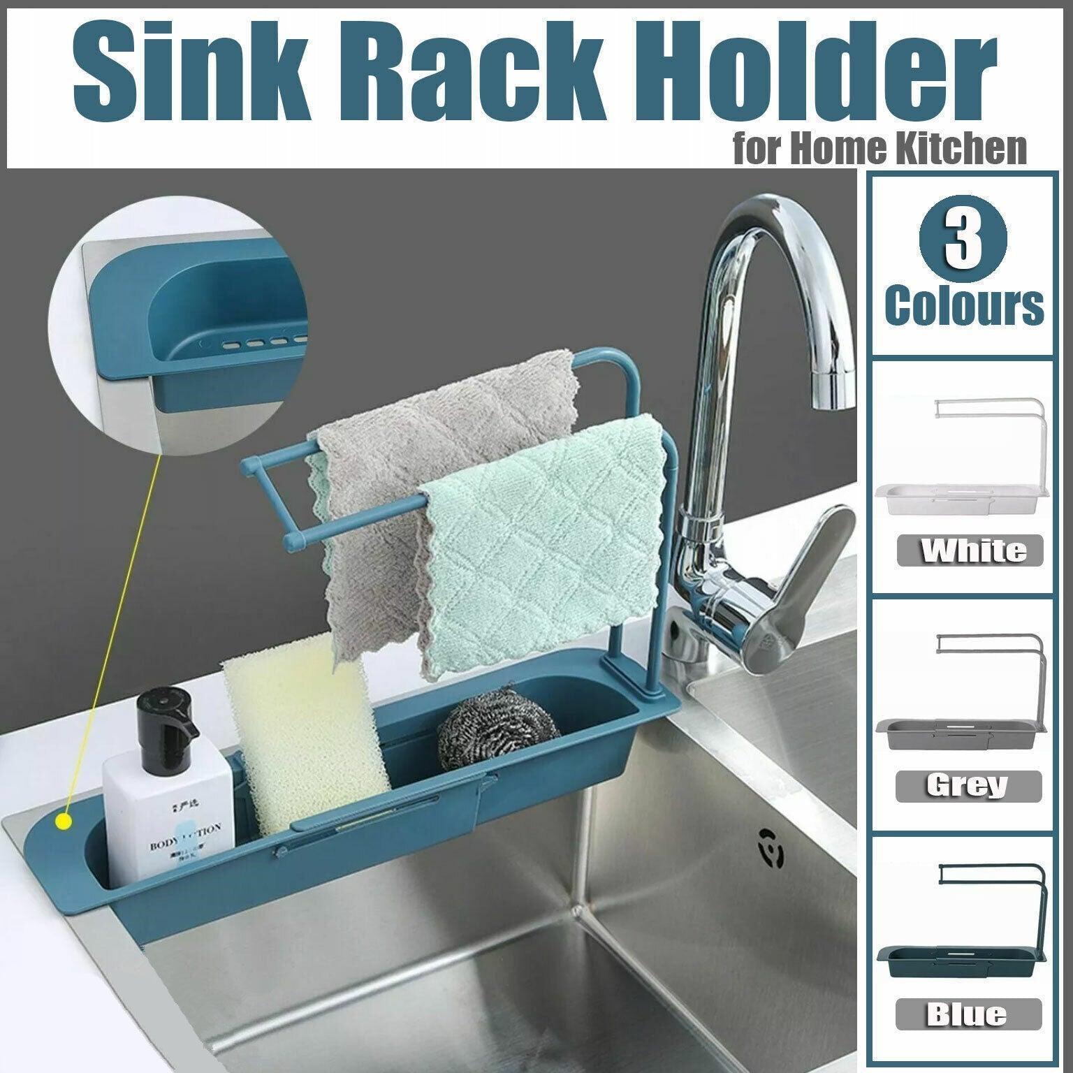 Telescopic Sink Rack Holder Expandable Storage Drain Basket Home Kitchen Kit – Grey