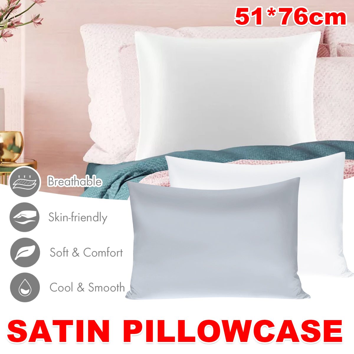 Silk Envelope Pillowcase Soft Satin Protective Cover for Bed Sleep Comfort – Silver