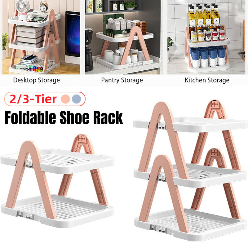 2/3 Tier Removable Shoe Rack Folding Storage Shelf Simple Space Saving Organizer – 3Tier-Pink