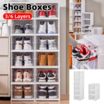 Easy Assemble Shoe Box Foldable Rack 3/6 Layers Storage Transparent Drawers - 3-Tier