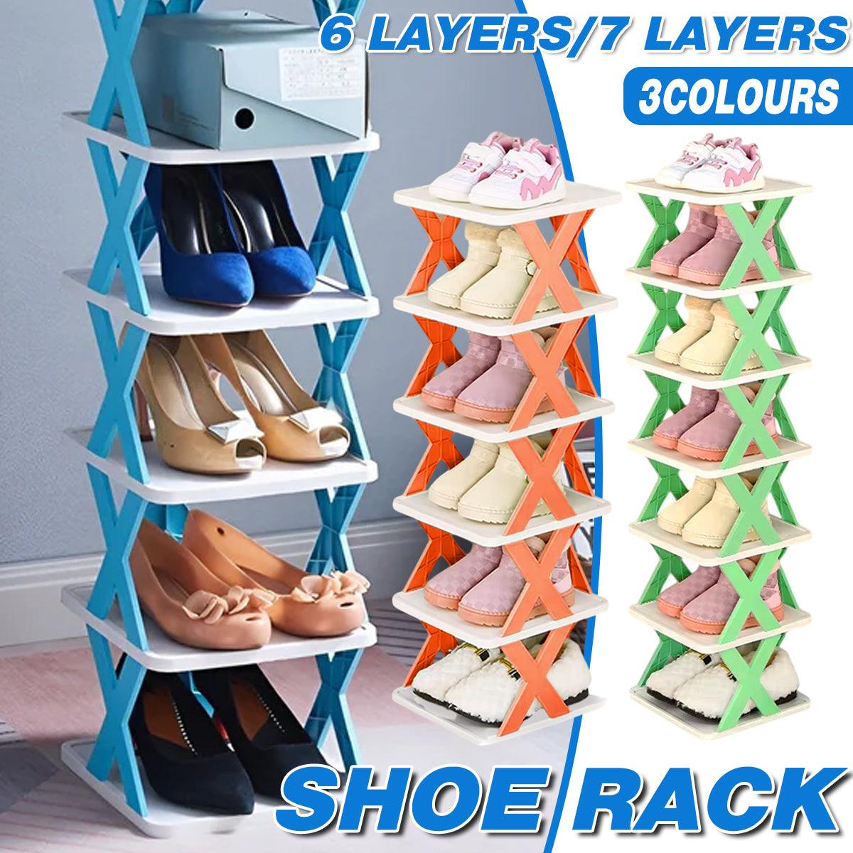 6/7 Tier Shoe Rack Space Saving Small Shoe Cabinet Storage Shelf Organizer – Blue-6 Layer