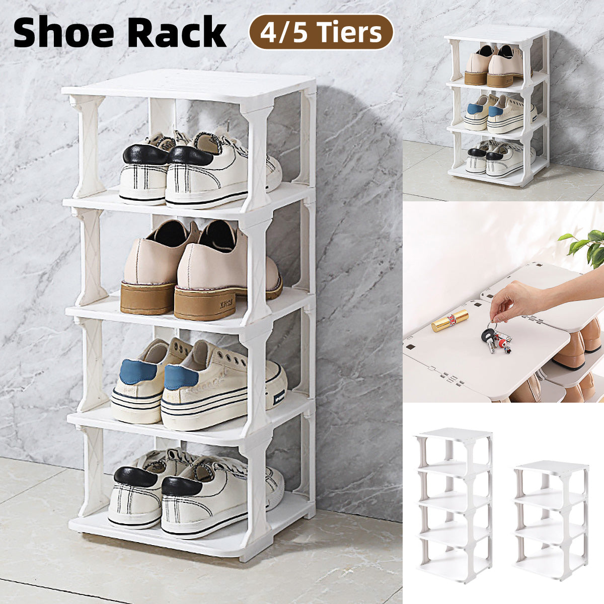 4/5Tier Shoe Rack Organizer Shelf Space Saving Storage Stand For Entryway Home – 4-Tier