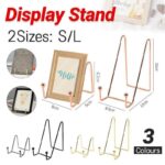 Iron Display Stand Dish Rack-Plate Bowl Picture Frame Photo Book Pedestal Holder - Rose Gold-L