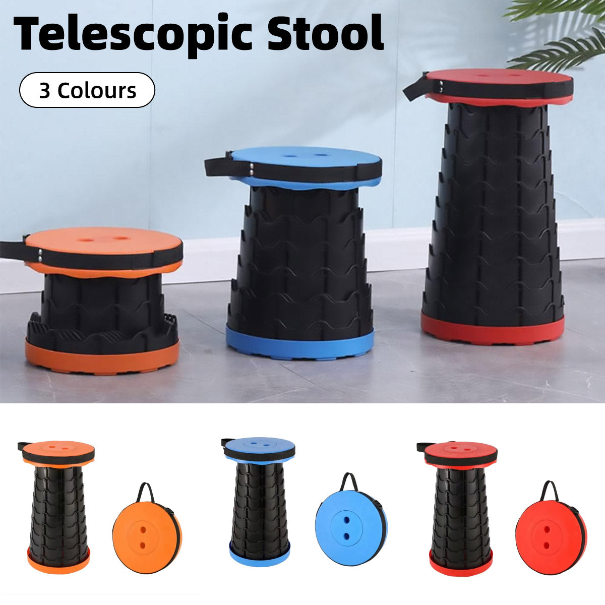 Portable Telescopic Folding Stool Travel Outdoor Seat Compact Retractable Chair – Red