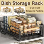 Pull Out Kitchen Storage Rack Basket Drawer Dish Organizer Slide Cabinet Shelf - White