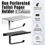 304 Stainless Steel Toilet Paper Holder Non-perforated Roll with Phone Rack - Black