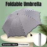 Stripe Sun Umbrella Rainy Folding Umbrella Women Sunscreen Black Rubber Sunshade