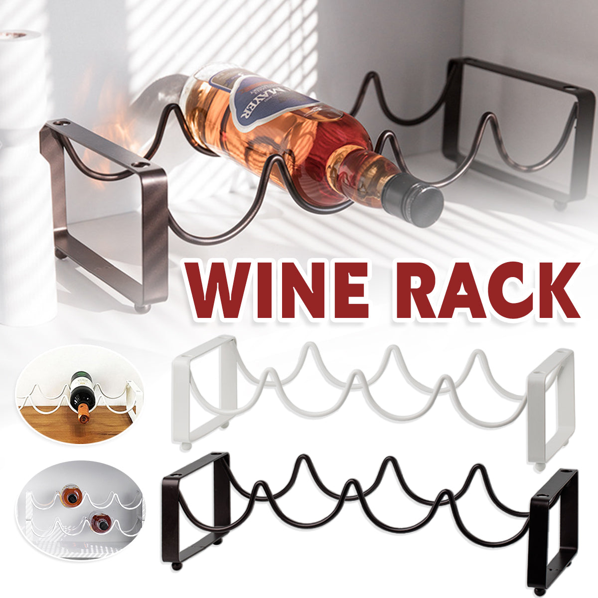Iron Wine Rack Bottle Holder Metal Display Stand Tabletop Decorative Storage – Brown