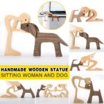 Handmade Wooden Statue Sitting Family and Dog Craft Home Decor - B05