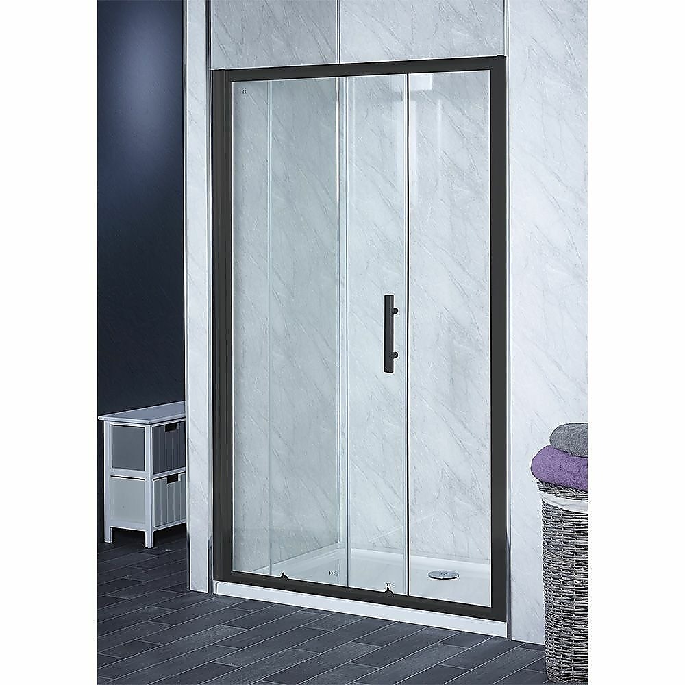 170-185cm Adjustable Wall to Wall Sliding Glass Shower Door in Black 1 V63 847241 202510281411 00